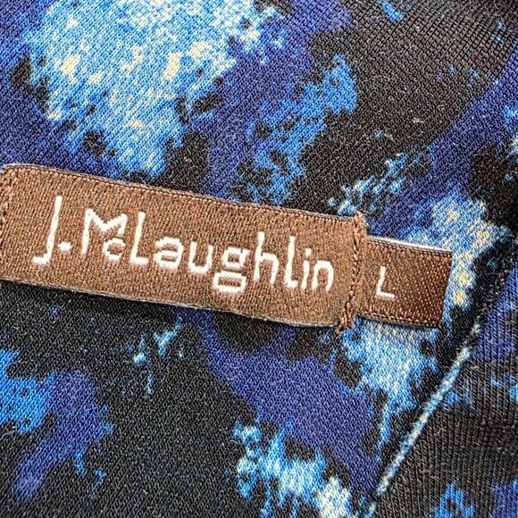 J. McLaughlin Blue Black Abstract Plaid Print Scuba Sheath Dress Preppy sz Lg - Picture 4 of 10